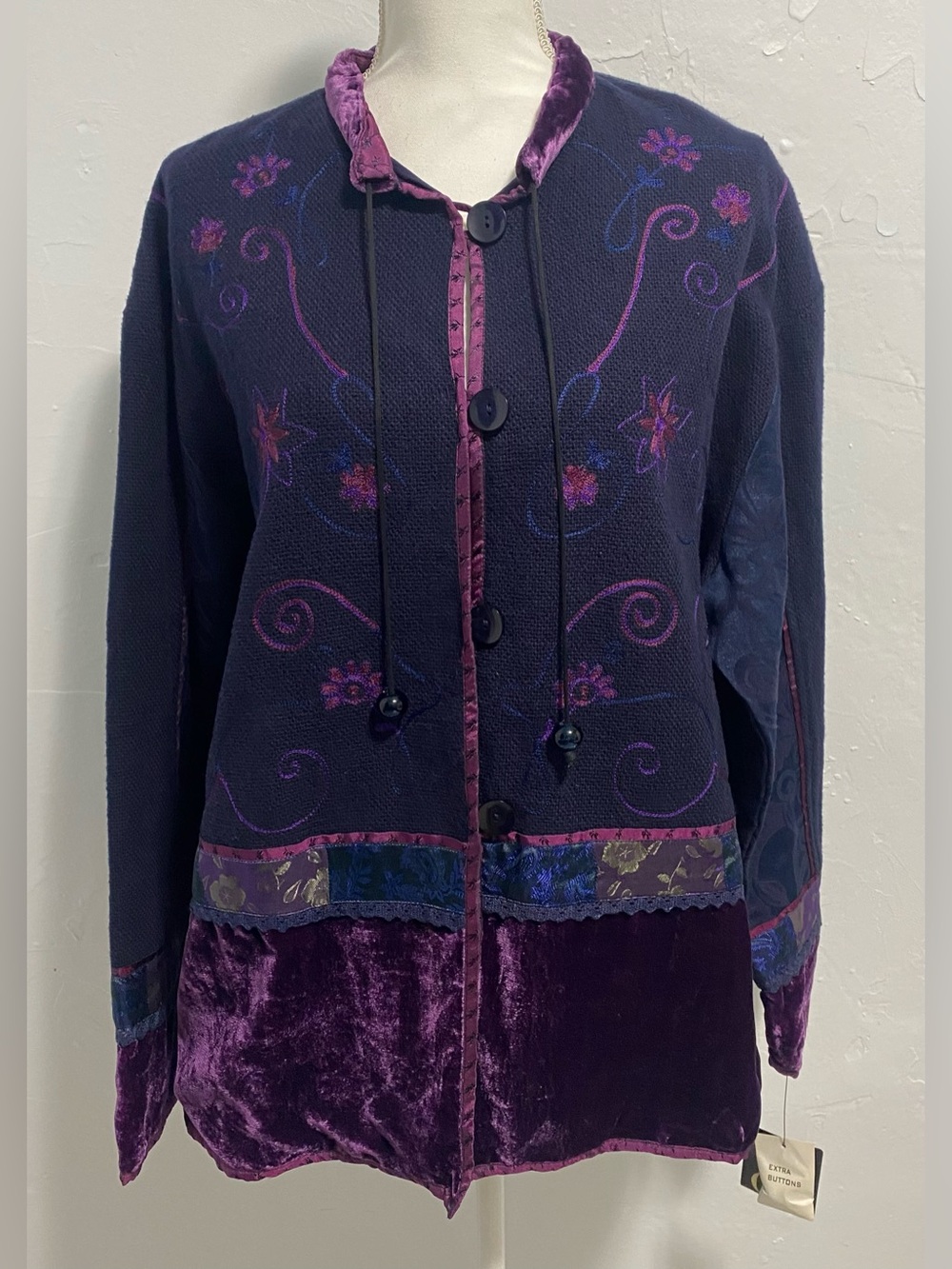 david brooks Purple and Navy Floral Velvet-Trim Bomber Jacket
